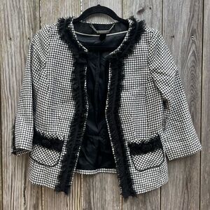 White House Black Market Black White Check Ruffle Trim Detail Jacket Women’s 4